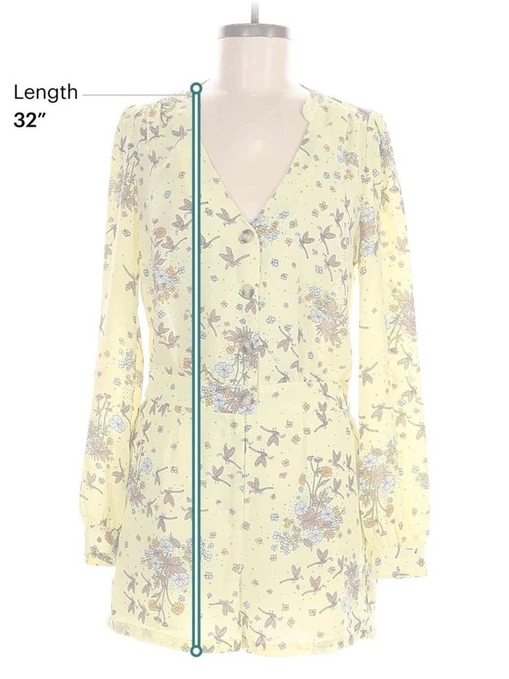 ModCloth Yellow Dragonfly Retro Floral Time to Suit Up Long Sleeve Romper - Picture 7 of 10
